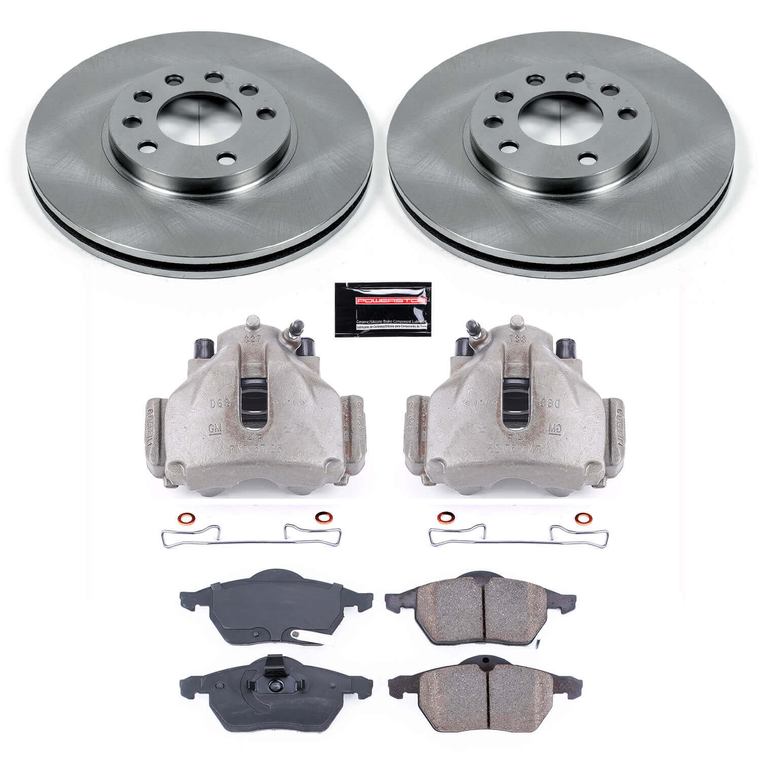 Power Stop KCOE834 Autospecialty 1-Click OE Replacement Front Brake Kit With Calipers for 1999-2001 Saab 9-3. Base, SE product image