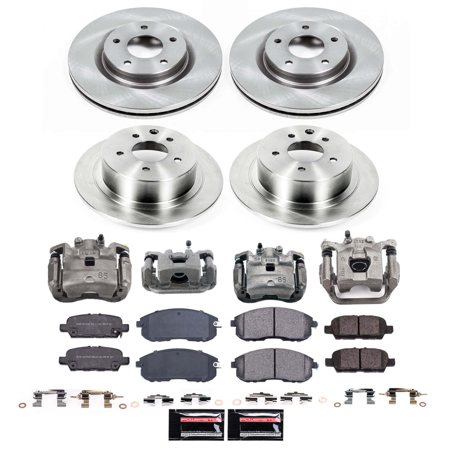 Power Stop KCOE8360 Front And Rear Z17 Evolution Pad And Autospecialty 1-Click OE Replacement Rotor Kit With Calipers for 2019 Nissan Sentra Nismo, SR Turbo product image