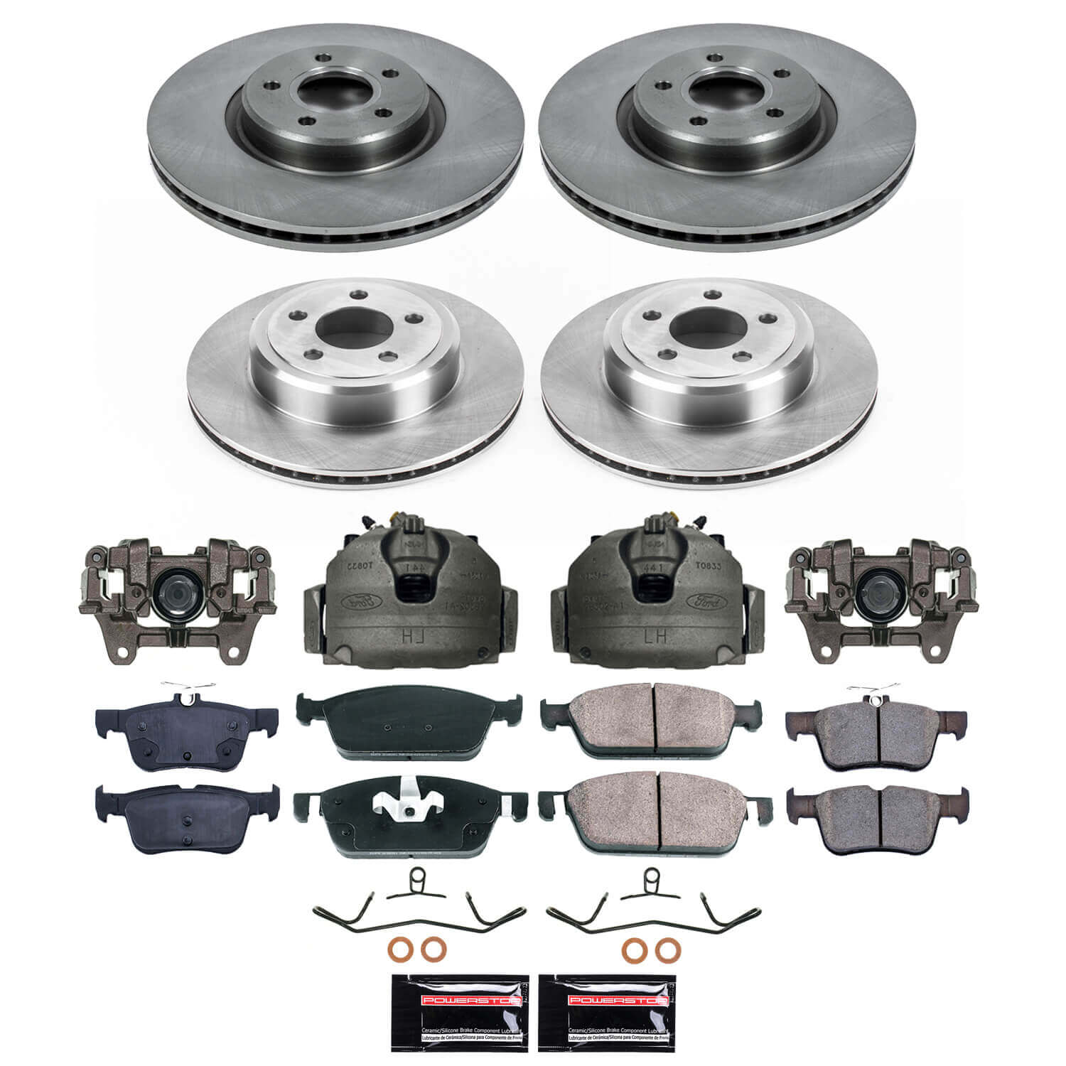 Power Stop KCOE8390 - Front And Rear Z17 Evolution Pad And Autospecialty 1-Click OE Replacement Rotor Kit With Calipers vehicle fitment brake part
