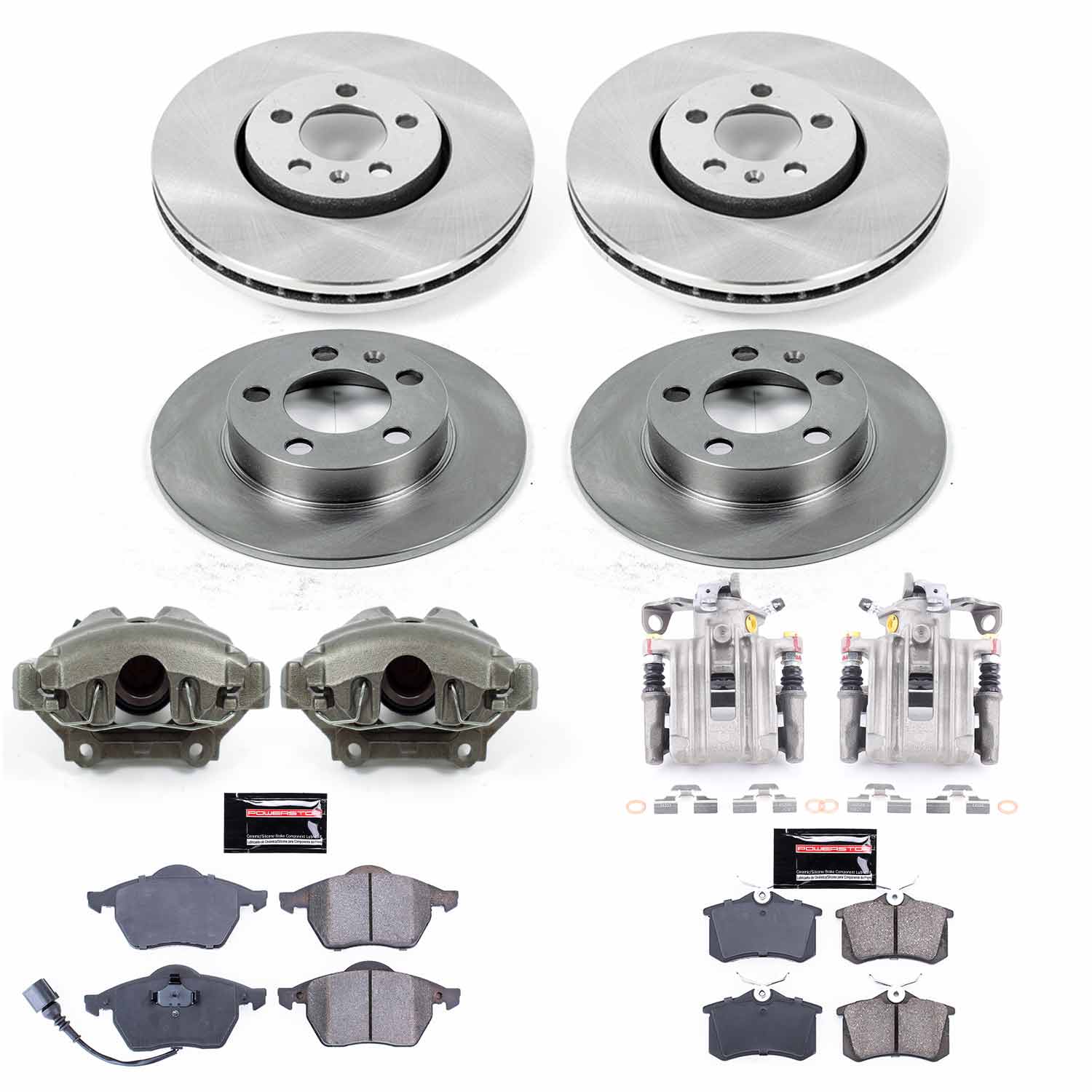 Power Stop KCOE899A Autospecialty 1-Click OE Replacement Front And Rear Brake Kit With Calipers for 1999 Volkswagen Beetle product image