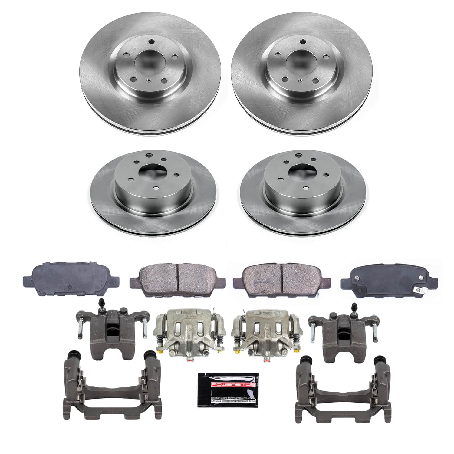 Power Stop KCOE9065 - Front And Rear Z17 Evolution Pad And Autospecialty 1-Click OE Replacement Rotor Kit With Calipers vehicle fitment brake part