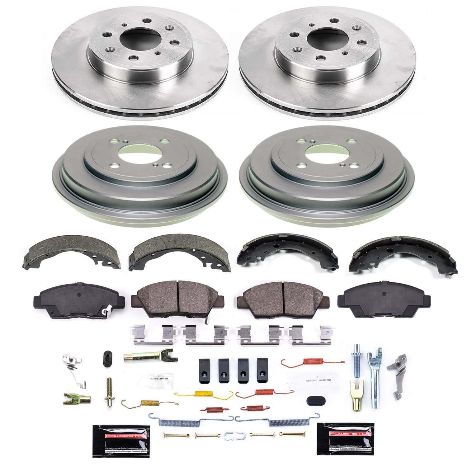 Power Stop KOE15246DK - Front And Rear Autospecialty 1-Click OE Replacement Pad And Rotor Kit With Drum And Brake Shoes vehicle fitment brake part