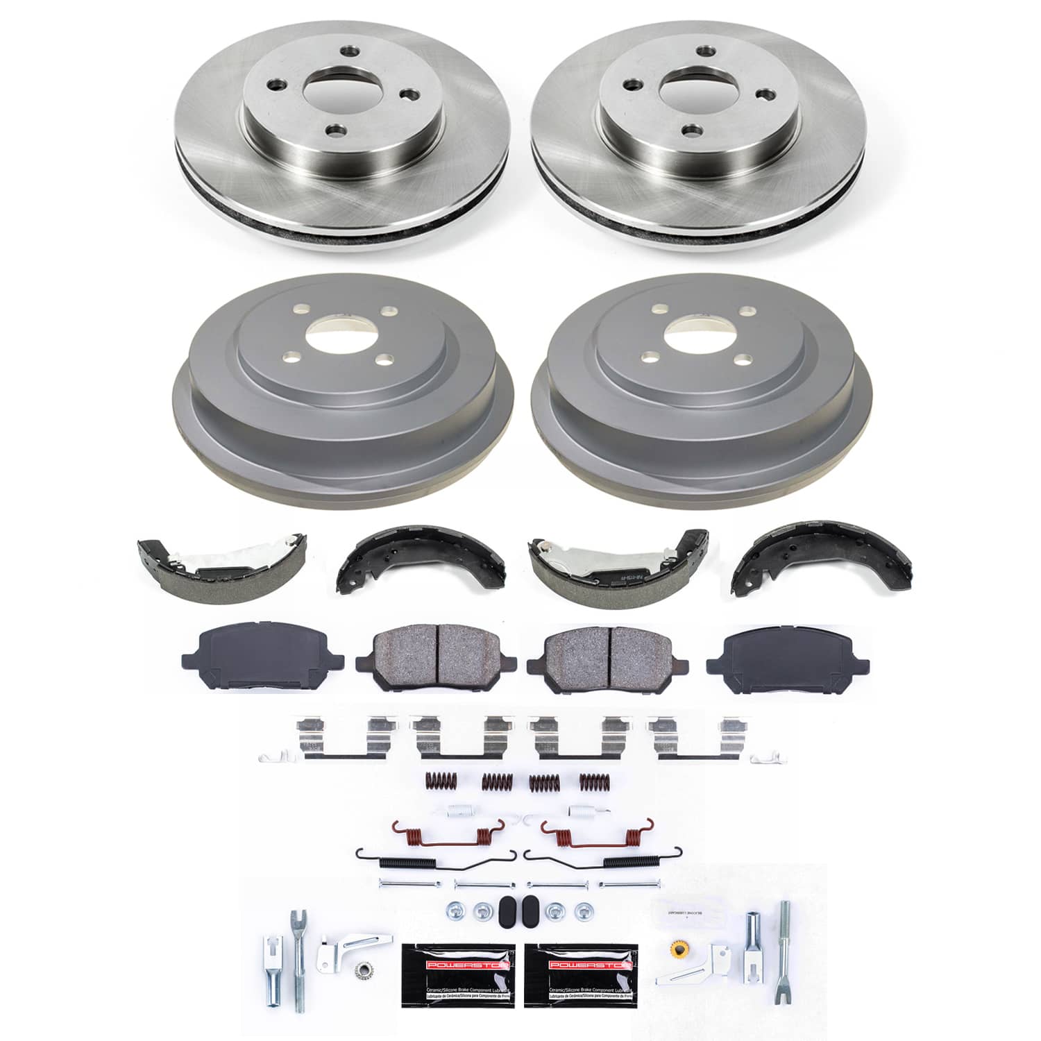 Power Stop KOE15421DK - Front And Rear Autospecialty 1-Click OE Replacement Pad And Rotor Kit With Drum And Brake Shoes vehicle fitment brake part