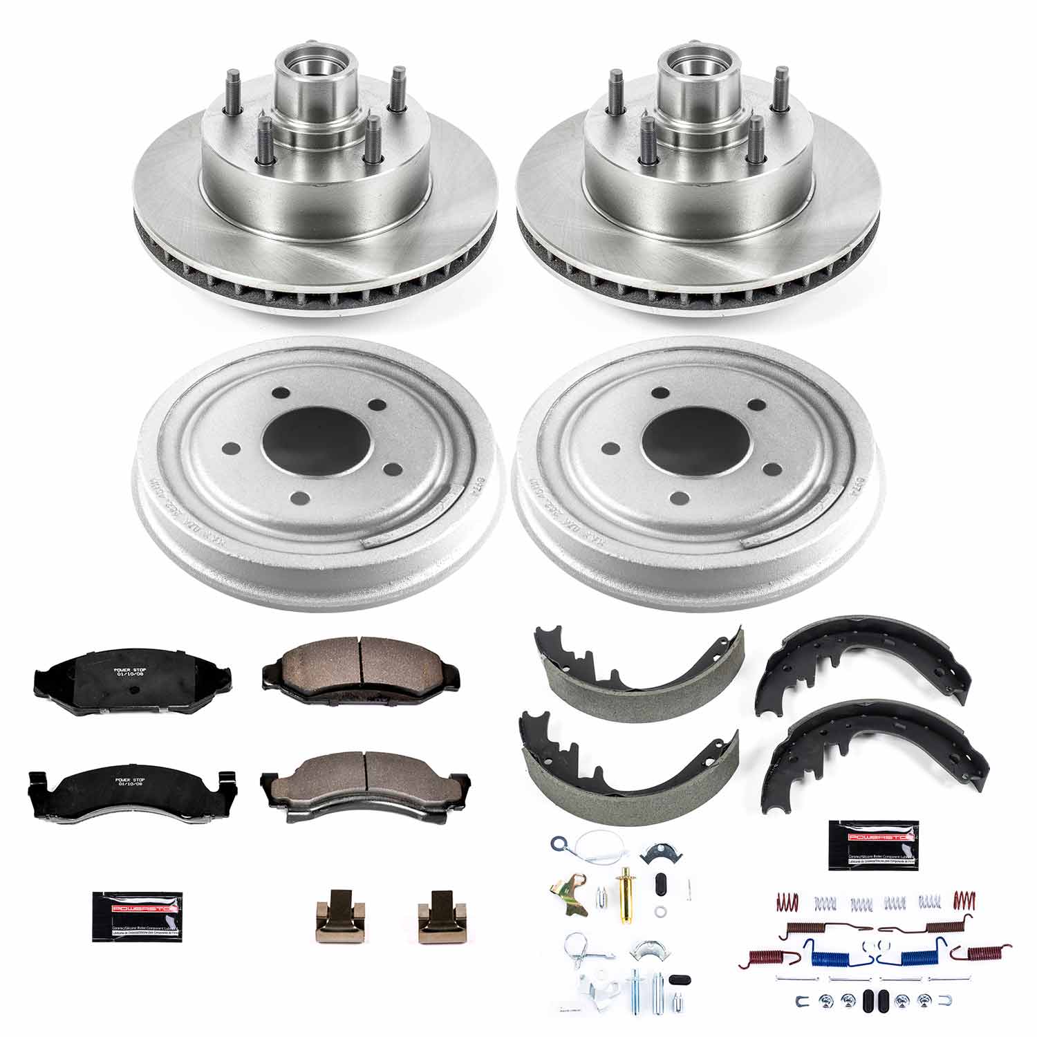 Power Stop KOE15456DK Front And Rear Autospecialty 1-Click Pad And Rotor Kit With Drum And Brake Shoes for 1987-1989 Ford F-150 Custom, XL, XLT Lariat Rear Wheel Drive product image
