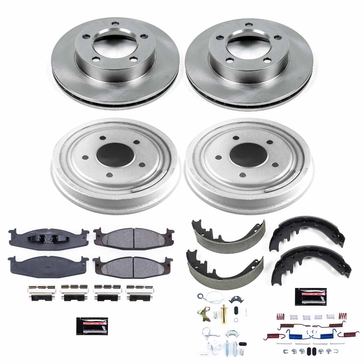 Power Stop KOE15461DK Front And Rear Autospecialty 1-Click Pad And Rotor Kit With Drum And Brake Shoes for 1994 Ford Bronco Eddie Bauer, XL, XLT product image
