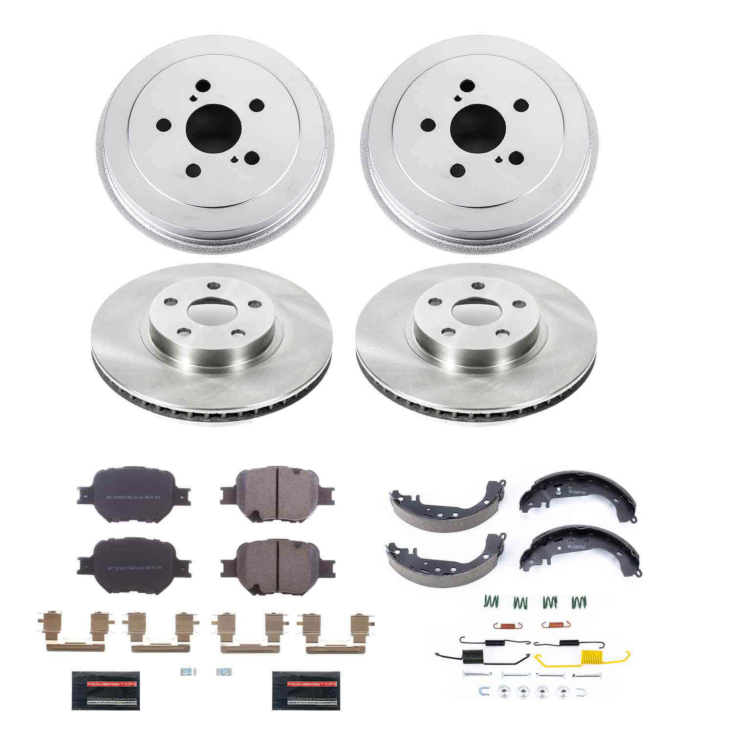 Power Stop KOE15464DK Front And Rear Autospecialty 1-Click Pad And Rotor Kit With Drum And Brake Shoes for 2001-2005 Toyota Celica GT Rear Drum product image