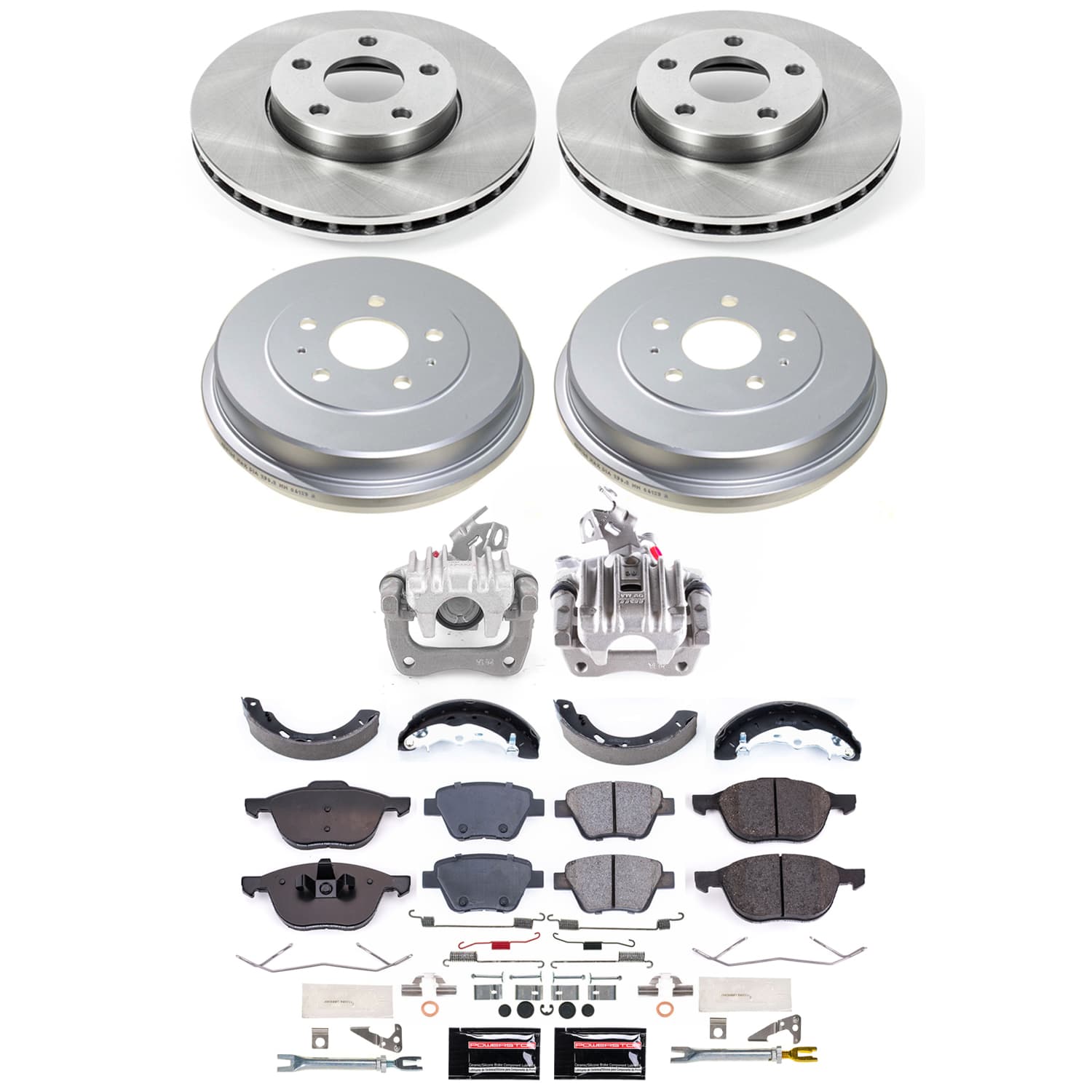Power Stop KOE15485DK - Front And Rear Autospecialty 1-Click OE Replacement Pad And Rotor Kit With Drum And Brake Shoes vehicle fitment brake part