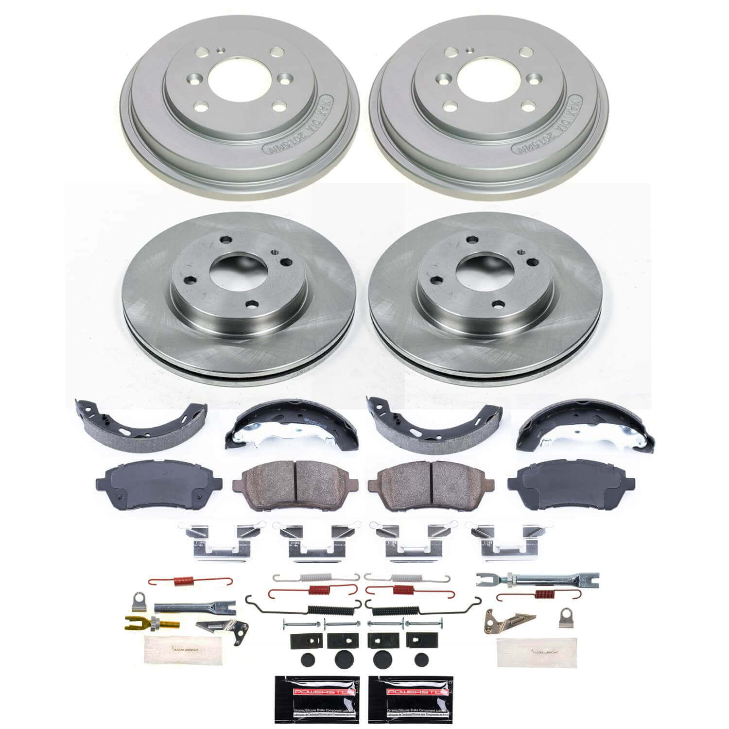 Power Stop KOE15486DK - Front And Rear Autospecialty 1-Click OE Replacement Pad And Rotor Kit With Drum And Brake Shoes vehicle fitment brake part
