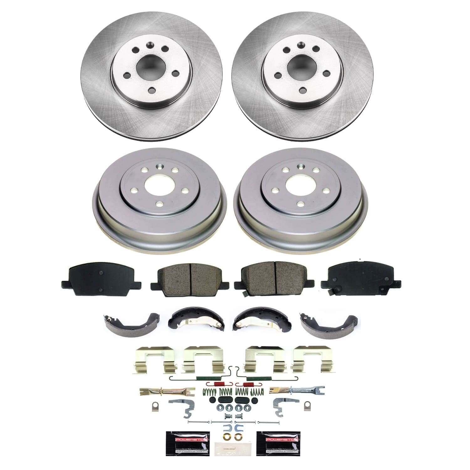 Power Stop KOE15489DK - Front And Rear Autospecialty 1-Click OE Replacement Pad And Rotor Kit With Drum And Brake Shoes vehicle fitment brake part