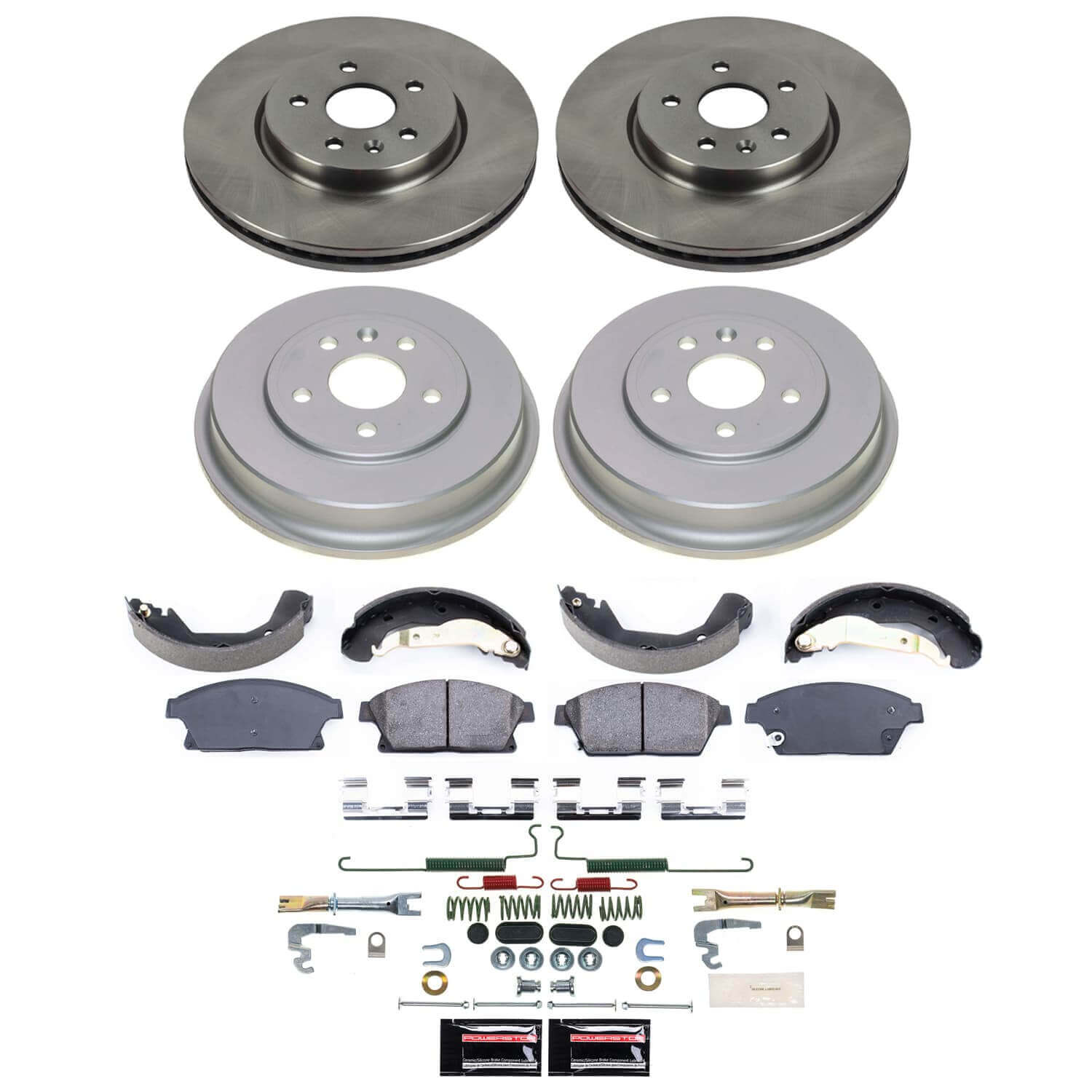 Power Stop KOE15490DK - Front And Rear Autospecialty 1-Click OE Replacement Pad And Rotor Kit With Drum And Brake Shoes vehicle fitment brake part