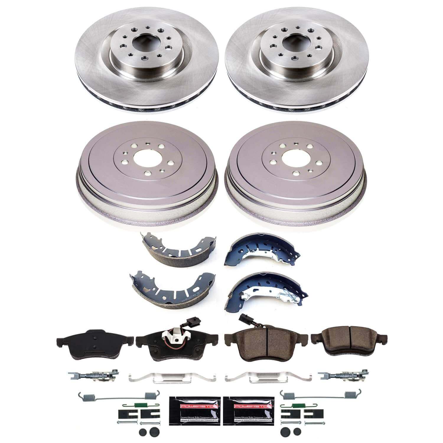 Power Stop KOE15491DK - Front And Rear Autospecialty 1-Click OE Replacement Pad And Rotor Kit With Drum And Brake Shoes vehicle fitment brake part