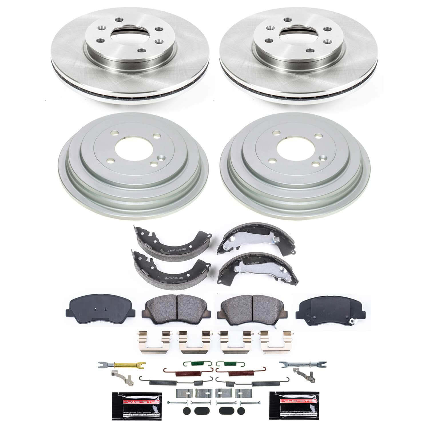 Power Stop KOE15494DK - Front And Rear Autospecialty 1-Click OE Replacement Pad And Rotor Kit With Drum And Brake Shoes vehicle fitment brake part