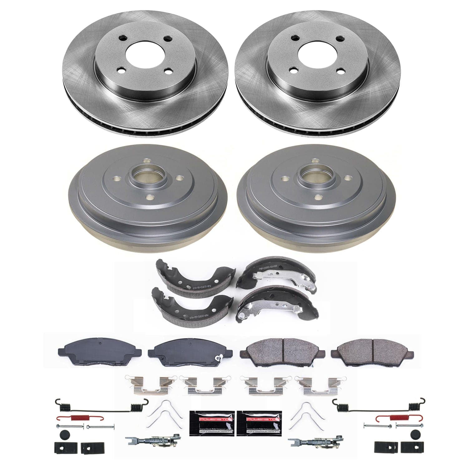 Power Stop KOE15495DK - Front And Rear Autospecialty 1-Click OE Replacement Pad And Rotor Kit With Drum And Brake Shoes vehicle fitment brake part