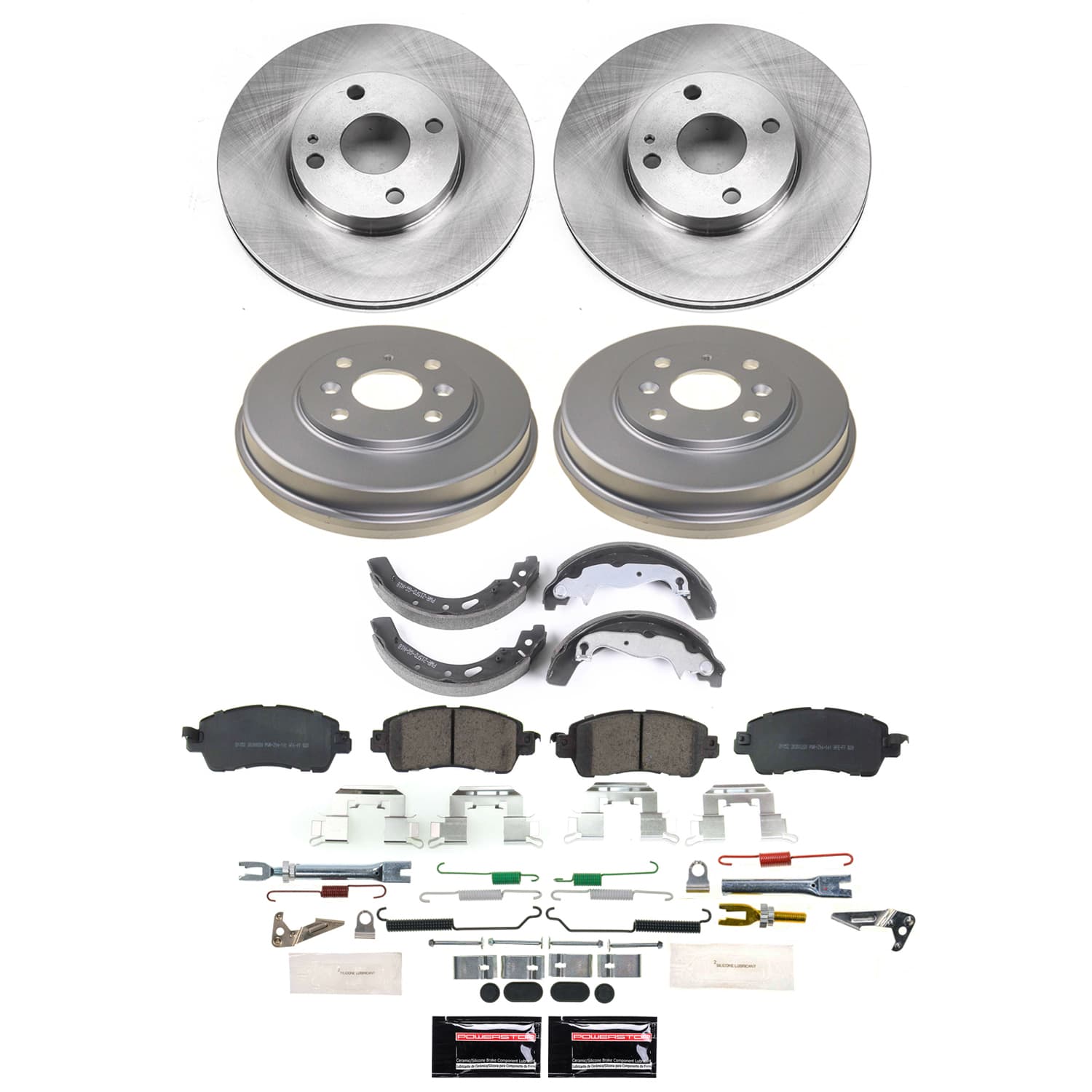 Power Stop KOE15498DK - Front And Rear Autospecialty 1-Click OE Replacement Pad And Rotor Kit With Drum And Brake Shoes vehicle fitment brake part