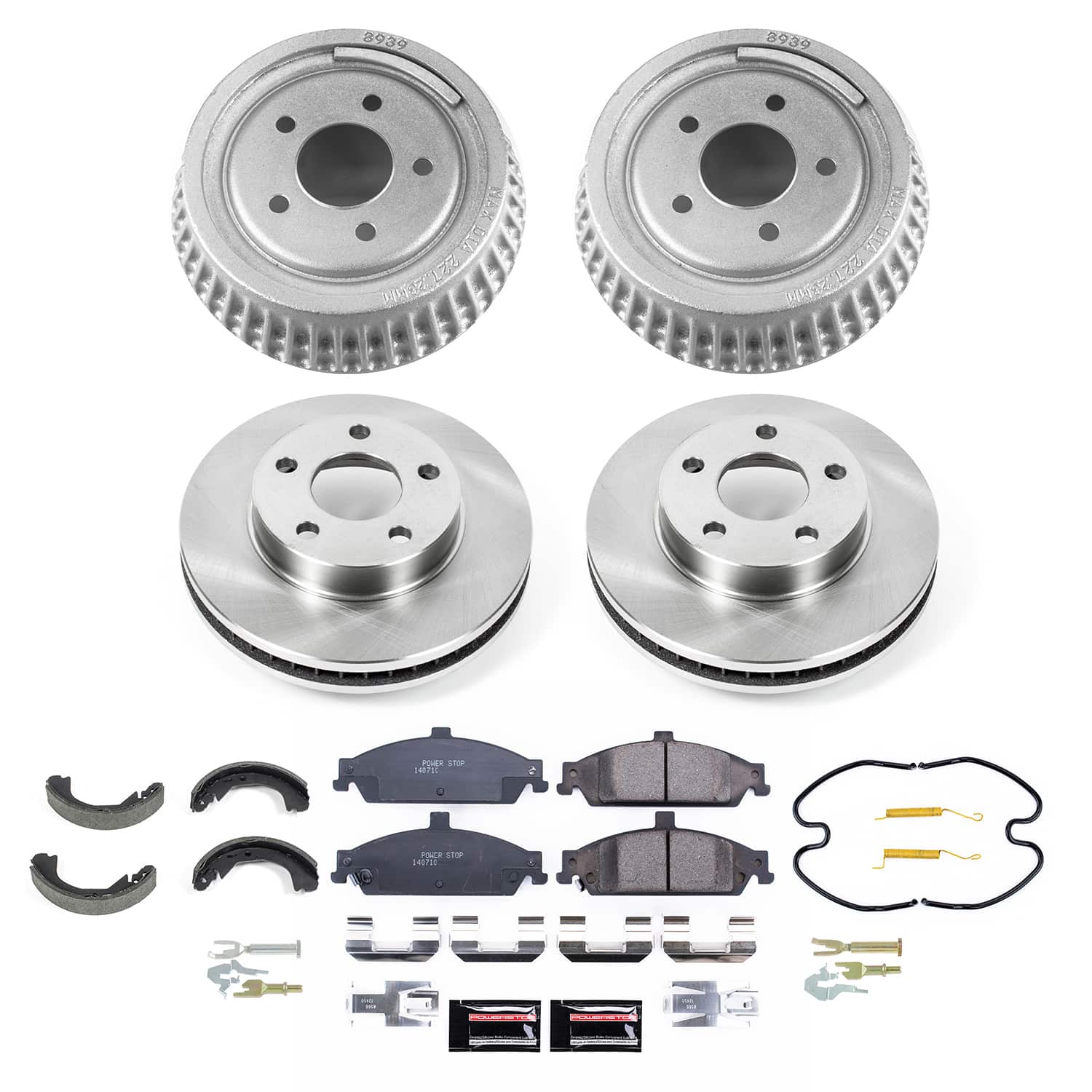 Power Stop KOE15505DK - Front And Rear Autospecialty 1-Click OE Replacement Pad And Rotor Kit With Drum And Brake Shoes vehicle fitment brake part