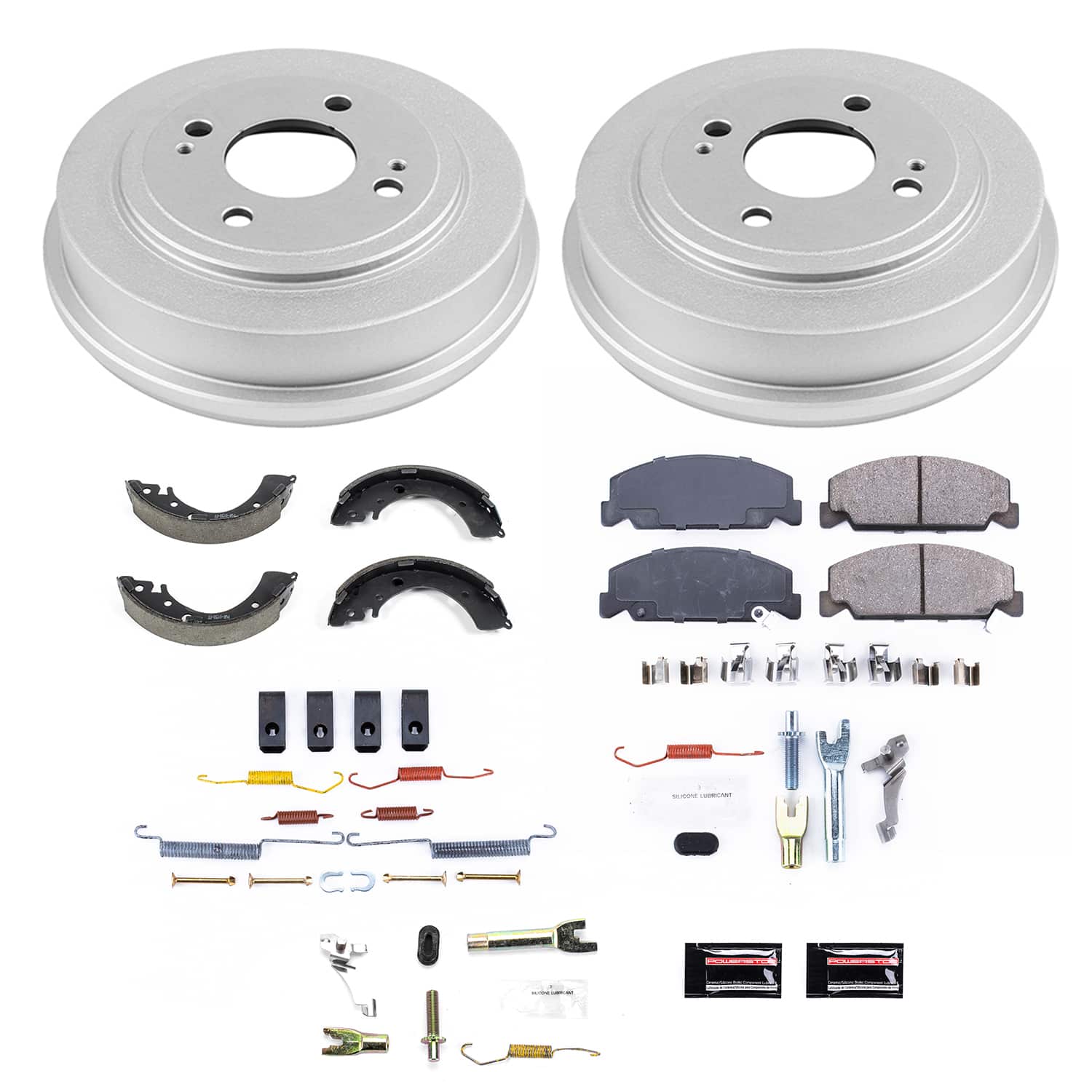 Power Stop KOE15508DK - Front And Rear Autospecialty 1-Click OE Replacement Pad And Rotor Kit With Drum And Brake Shoes vehicle fitment brake part