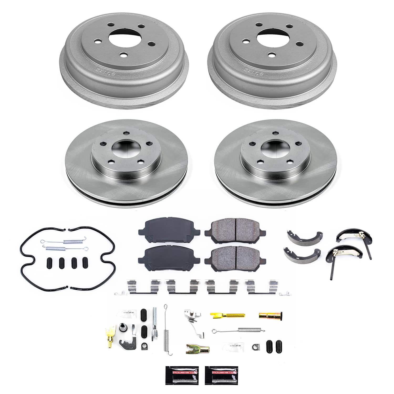 Power Stop KOE15521DK - Front And Rear Autospecialty 1-Click OE Replacement Pad And Rotor Kit With Drum And Brake Shoes vehicle fitment brake part