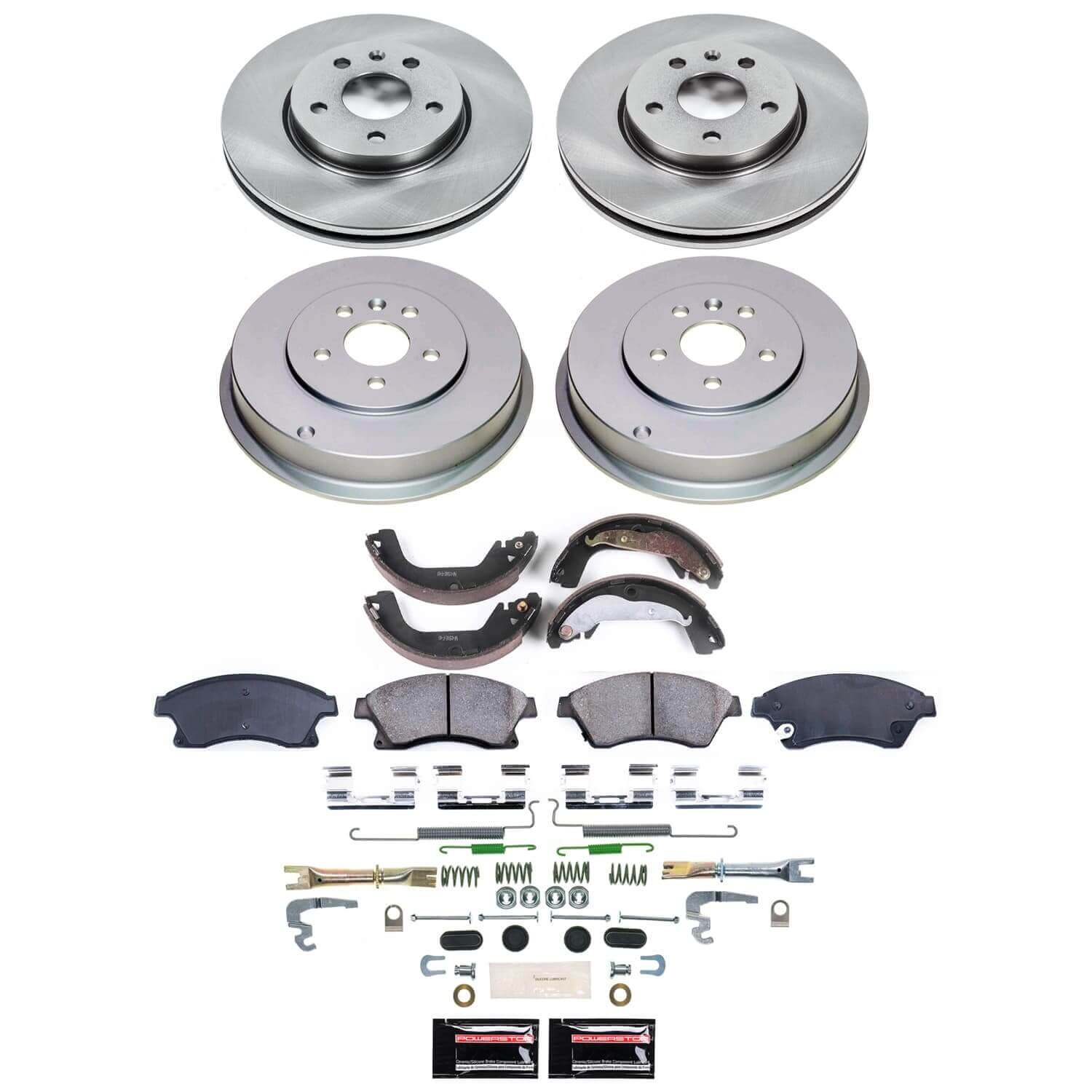 Power Stop KOE15522DK - Front And Rear Autospecialty 1-Click OE Replacement Pad And Rotor Kit With Drum And Brake Shoes vehicle fitment brake part