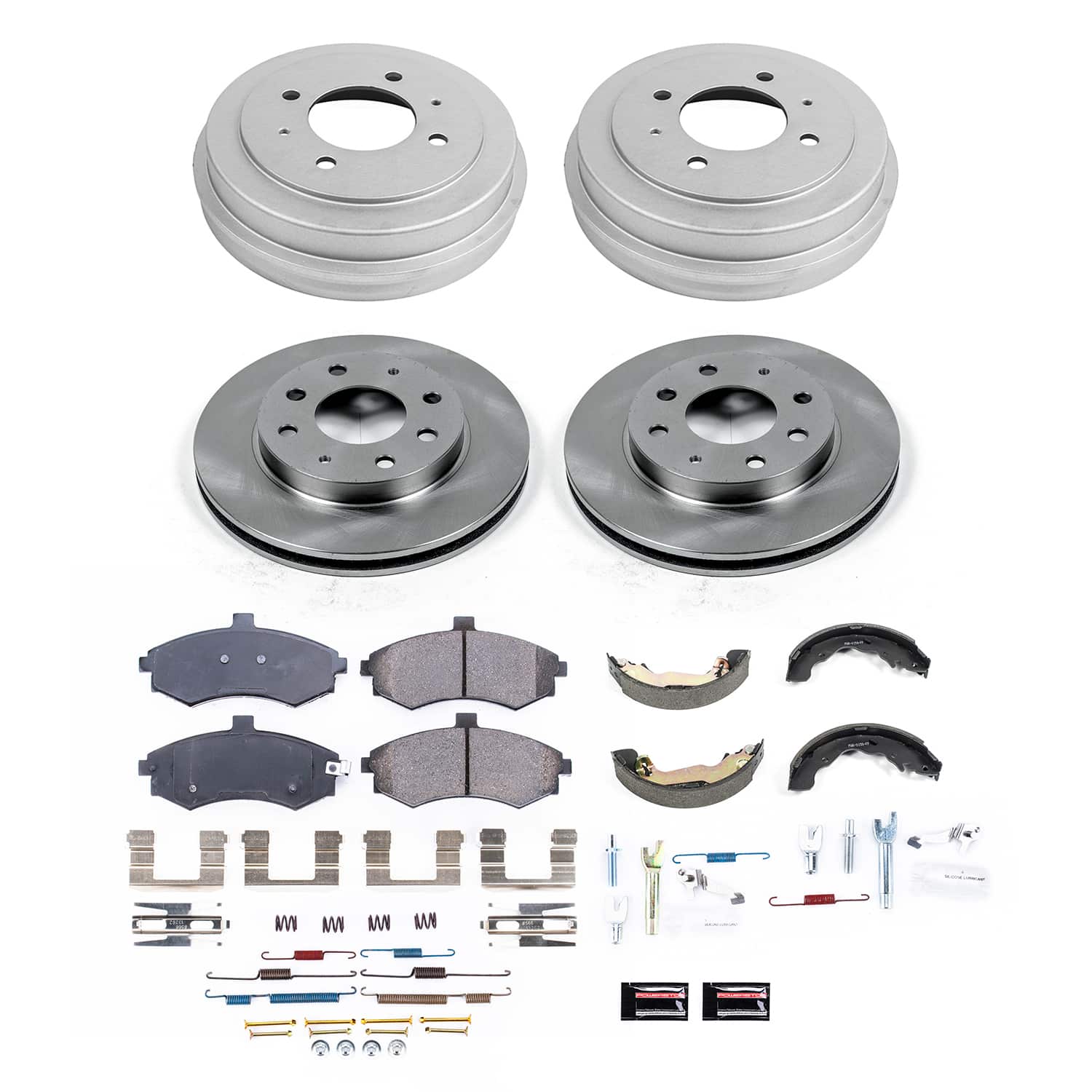 Power Stop KOE15527DK - Front And Rear Autospecialty 1-Click OE Replacement Pad And Rotor Kit With Drum And Brake Shoes vehicle fitment brake part