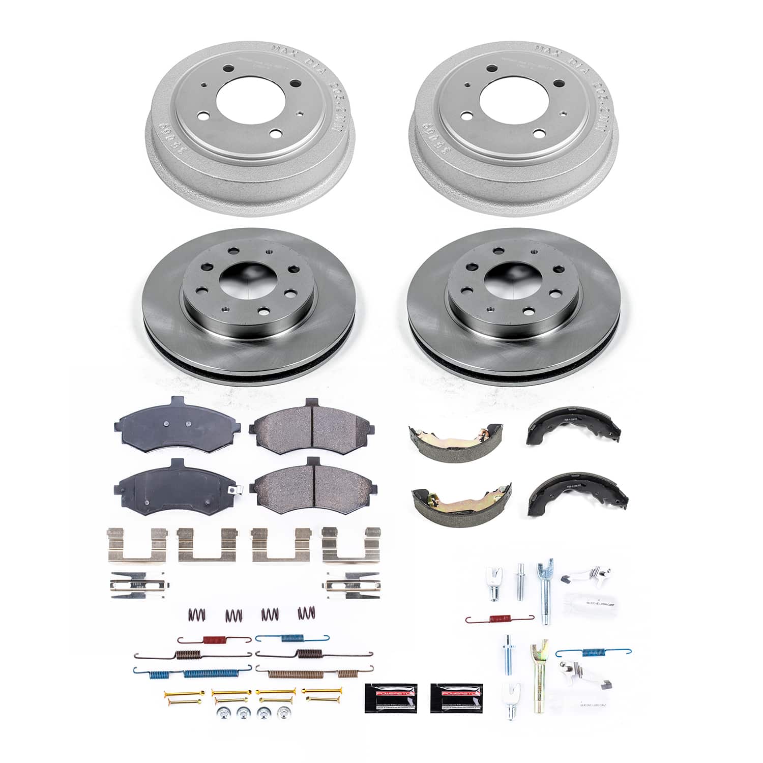 Power Stop KOE15528DK - Front And Rear Autospecialty 1-Click OE Replacement Pad And Rotor Kit With Drum And Brake Shoes vehicle fitment brake part