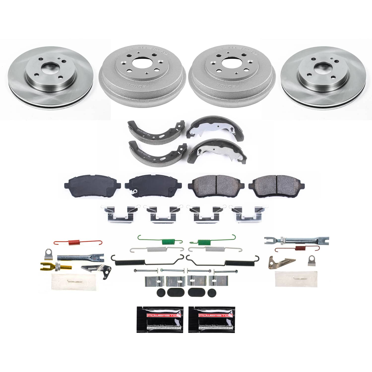 Power Stop KOE15529DK - Front And Rear Autospecialty 1-Click OE Replacement Pad And Rotor Kit With Drum And Brake Shoes vehicle fitment brake part