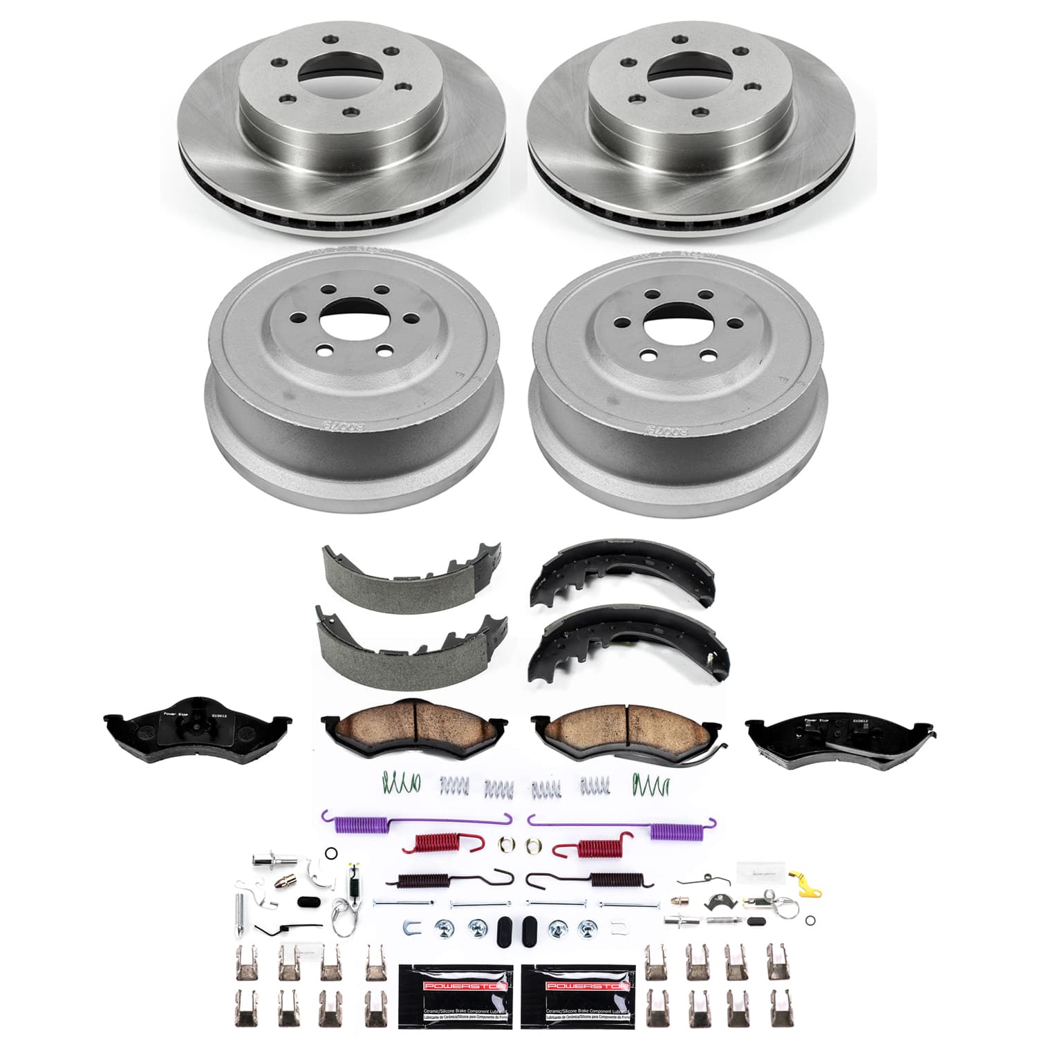 Power Stop KOE15540DK - Front And Rear Autospecialty 1-Click OE Replacement Pad And Rotor Kit With Drum And Brake Shoes vehicle fitment brake part
