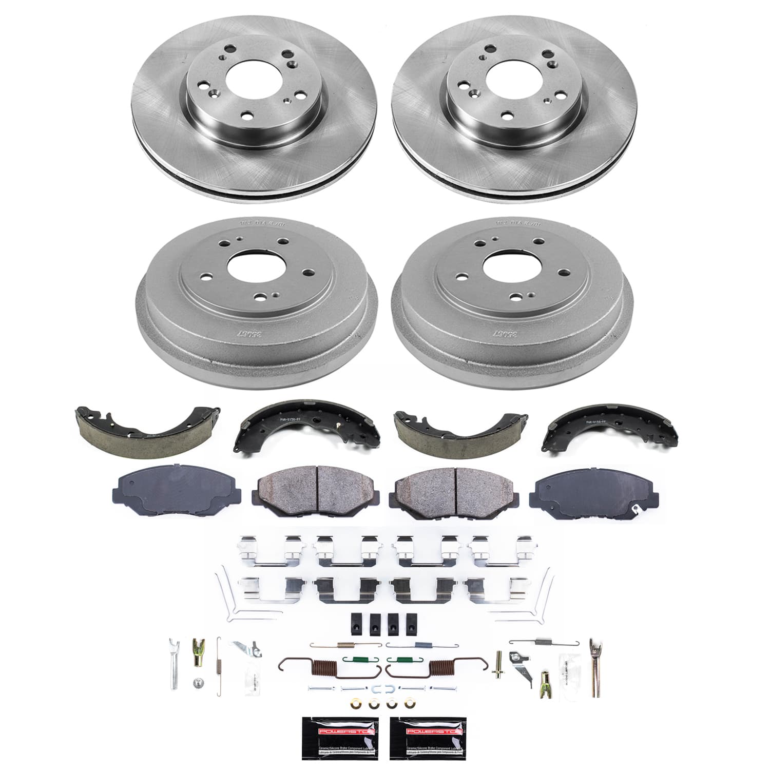 Power Stop KOE15541DK - Front And Rear Autospecialty 1-Click OE Replacement Pad And Rotor Kit With Drum And Brake Shoes vehicle fitment brake part