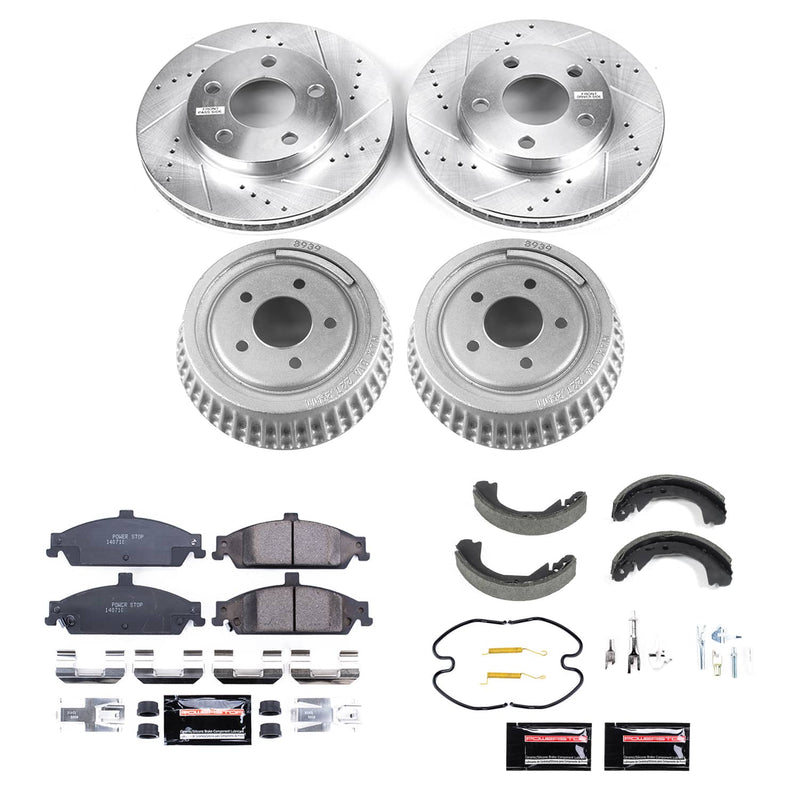 Power Stop KOE15542DK - Front And Rear Autospecialty 1-Click OE Replacement Pad And Rotor Kit With Drum And Brake Shoes vehicle fitment brake part