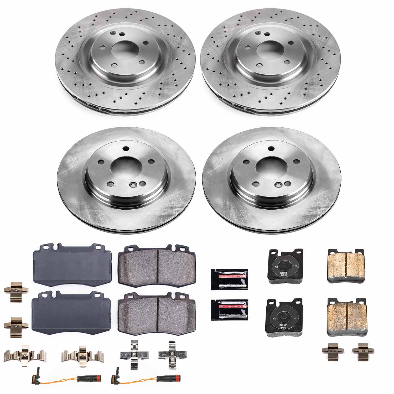 Power Stop KOE6586 Autospecialty 1-Click Daily Driver Front And Rear Brake Kit for 2005-2006 Mercedes-Benz C55 AMG product image