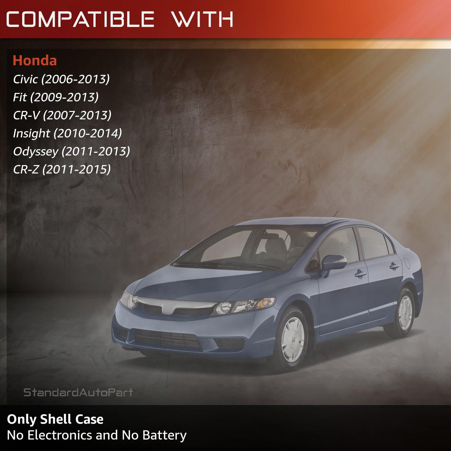 for Honda (NO CUTTING) Key Fob shell case cover phob fits Civic Fit CR-V Insight Odyssey CR-Z (3 Button Complete Shell)