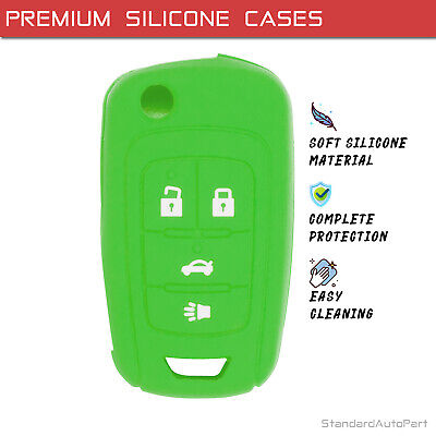 Silicone Key Cover for Chevy Cruze Equinox Impala Malibu Sonic Allure Lacrosse Regal Verano Encore Terrain OHT01060512 13504200 (4 Button - Green)