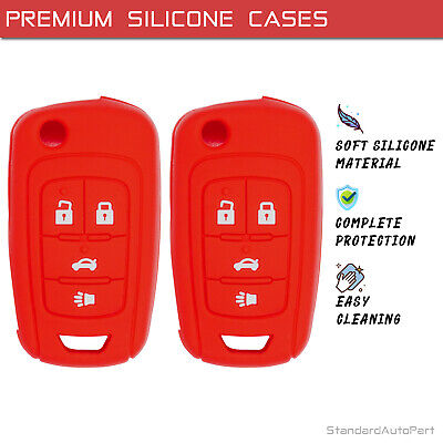 Silicone Key Cover for Chevy Cruze Equinox Impala Malibu Sonic Allure Lacrosse Regal Verano Encore Terrain OHT01060512 13504200 (4 Button - Double Red)