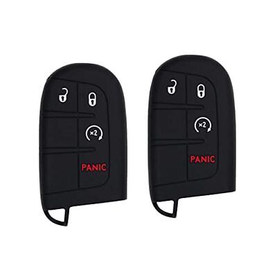 Silicone Key Cover for Jeep Renegade Grand Cherokee Compass Journey Durango Charger 300 200 Cherokee M3N40821302 68066350AG (Double Black - 4 Button)