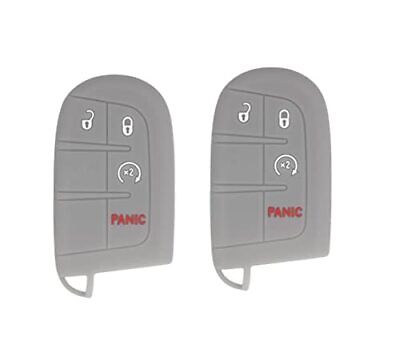 Silicone Key Cover for Jeep Renegade Grand Cherokee Compass Journey Durango Charger 300 200 Cherokee M3N40821302 68066350AG (Double Grey - 4 Button)