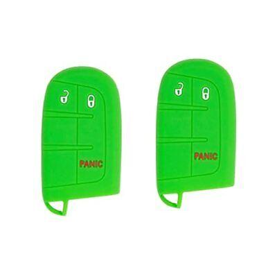 Silicone Key Cover for Jeep Renegade Grand Cherokee Compass Journey Durango Charger 300 200 Cherokee M3N40821302 68066350 (Double Green - 3 Button)